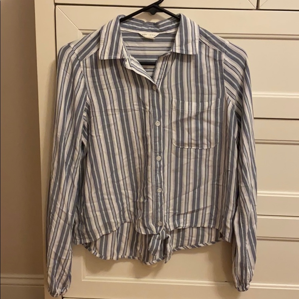 Blue Vertical Striped Button Down